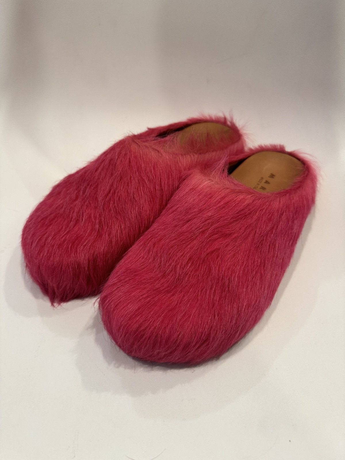 image of Marni Fur Hair Mule Shoes Pink/red, Men's (Size 11)