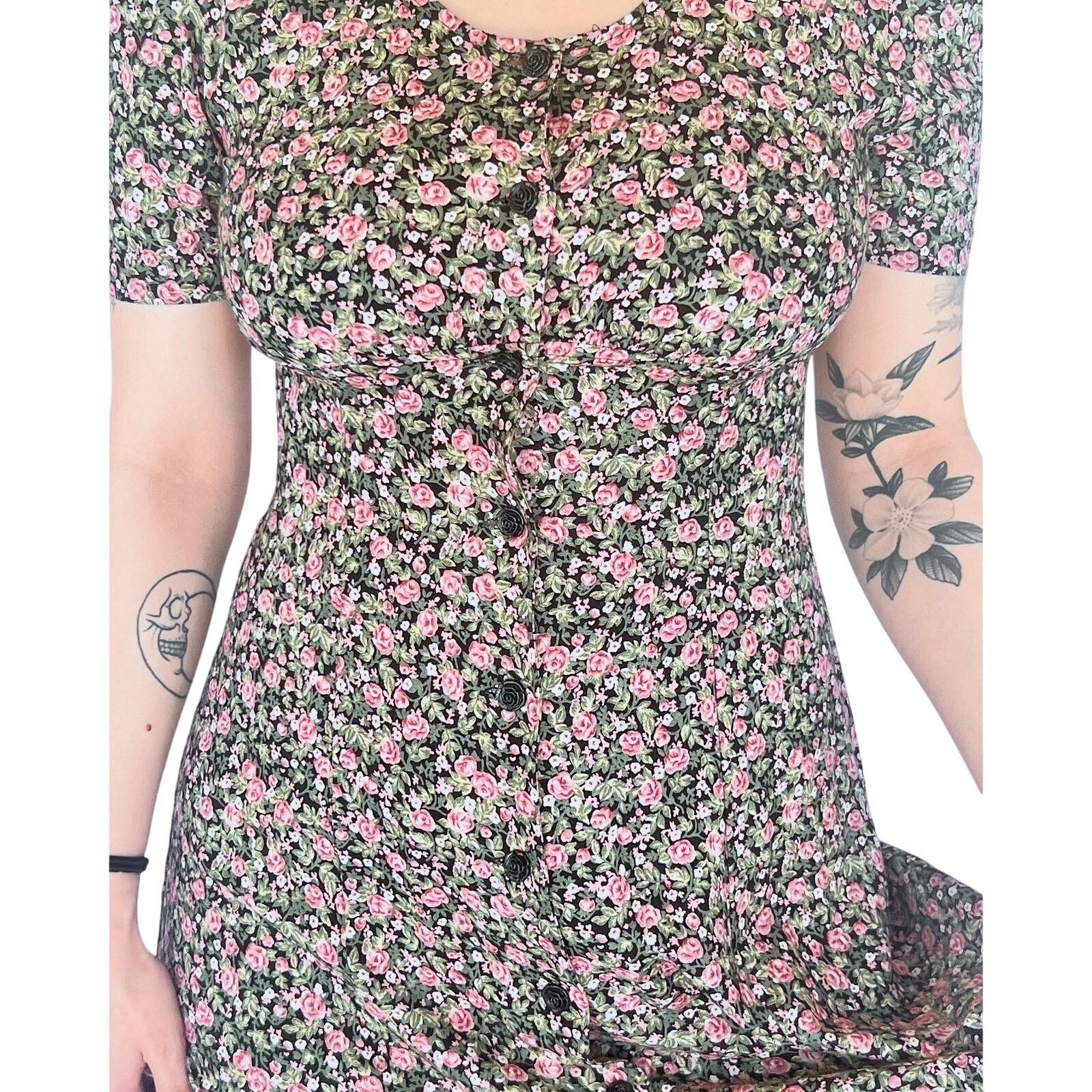 Vintage VTG 90s Floral Cottagecore Midi Dress Puff Sleeve 5/6 Size M / US 6-8 / IT 42-44 - 2 Thumbnail