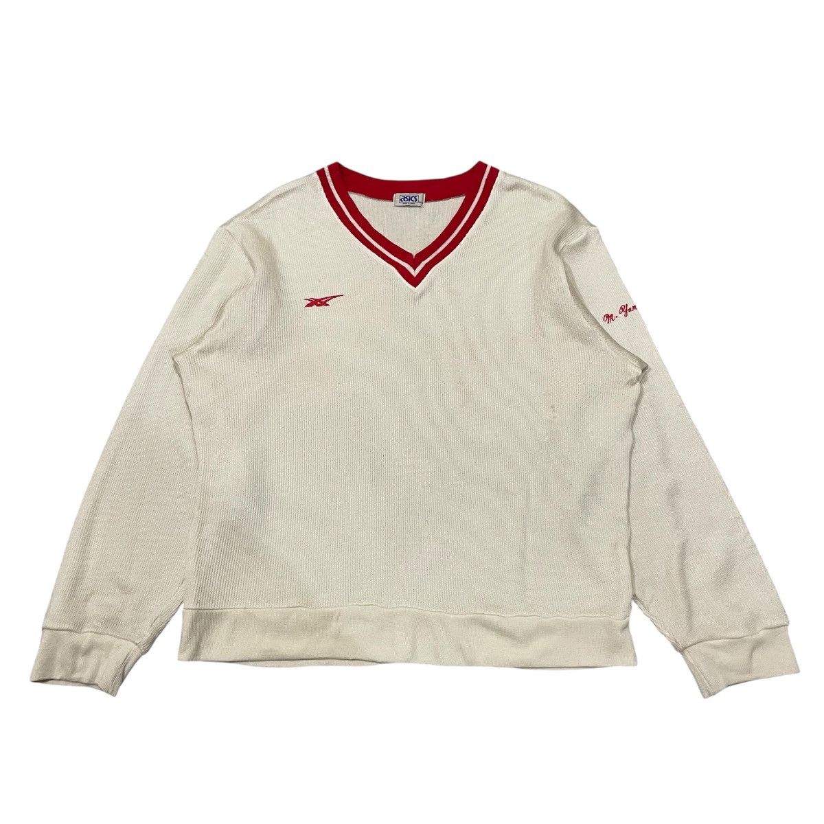 Asics Vintage 80s Asics Vneck Sweatshirt Warm Up Custom Made Size US XL / EU 56 / 4 - 1 Thumbnail