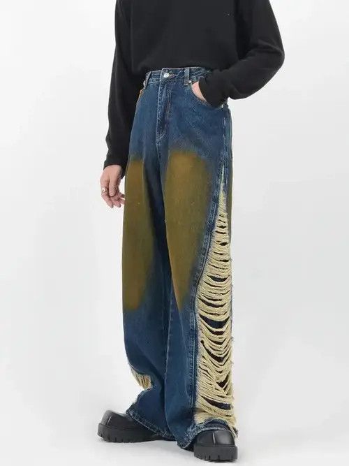 Japanese Brand × Jean Ripped Stacked Baggy Jeans Size US 31 - 2 Thumbnail