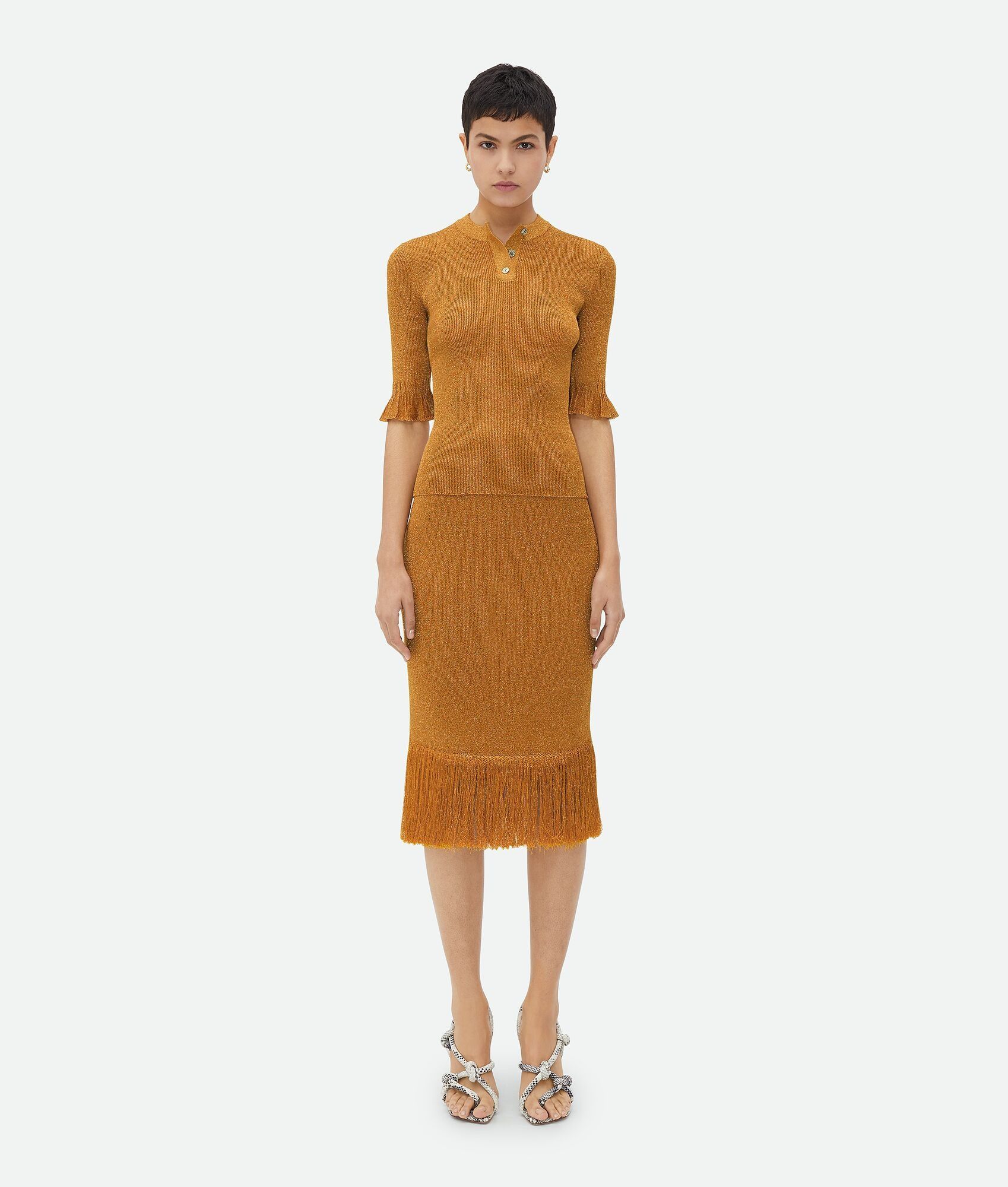 Bottega Veneta o1bcso1str0225 Lurex Ribbed Jumper in Mustard Size S / US 4 / IT 40 - 1 Thumbnail