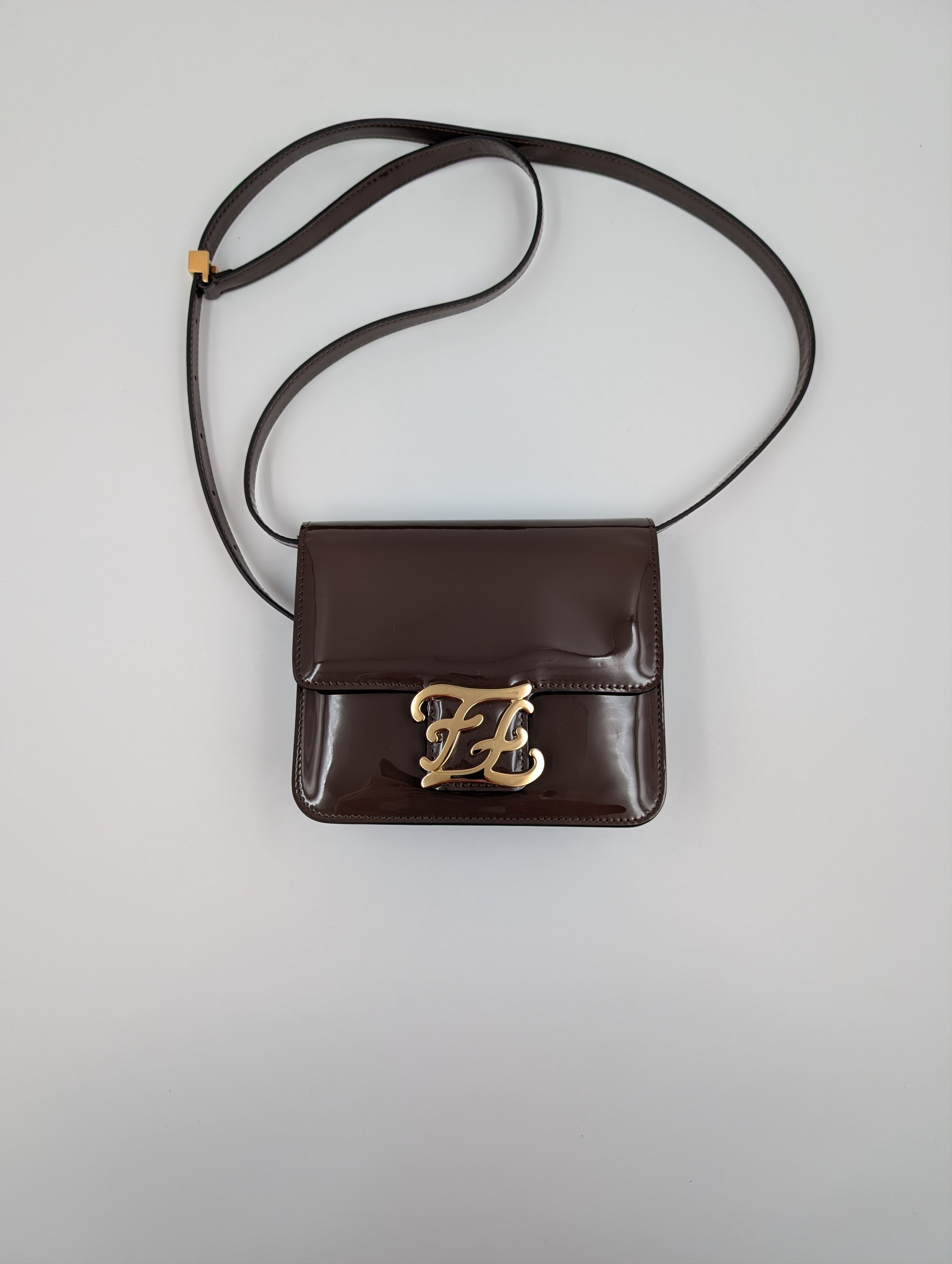 Fendi Fendi Brown Kaligraphy Patent Leather Shoulder Bag Size ONE SIZE - 1 Thumbnail
