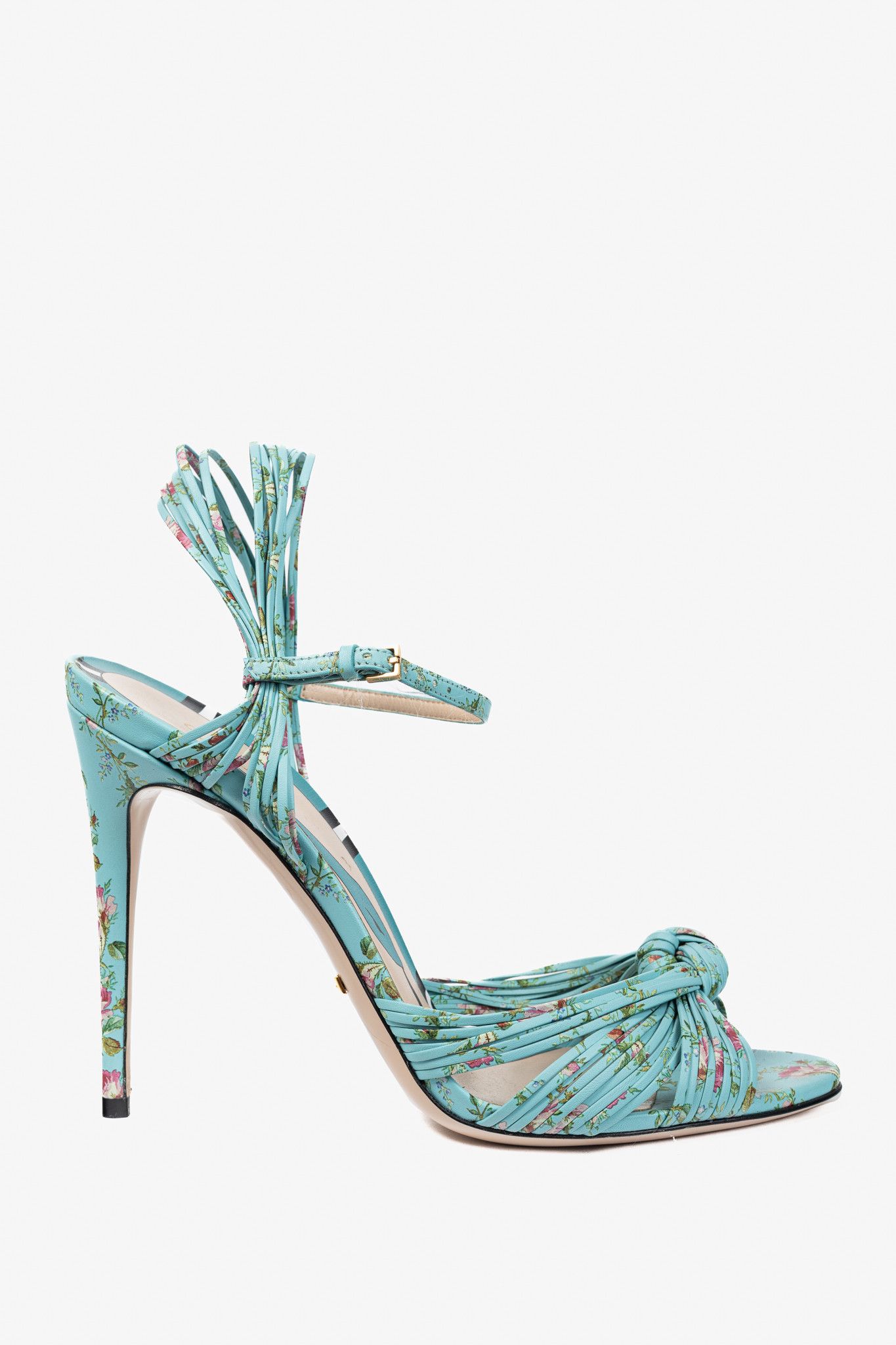 Gucci Gucci Allie Floral-Print Leather Knotted High-Heel Sandals Size US 9.5 / IT 39.5 - 1 Thumbnail