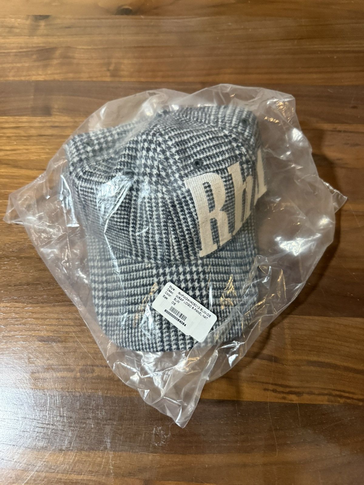Rhude RHUDE Wrap Logo 6-Panel Hat O/S Black /White Houndstooth Size ONE SIZE - 6 Thumbnail