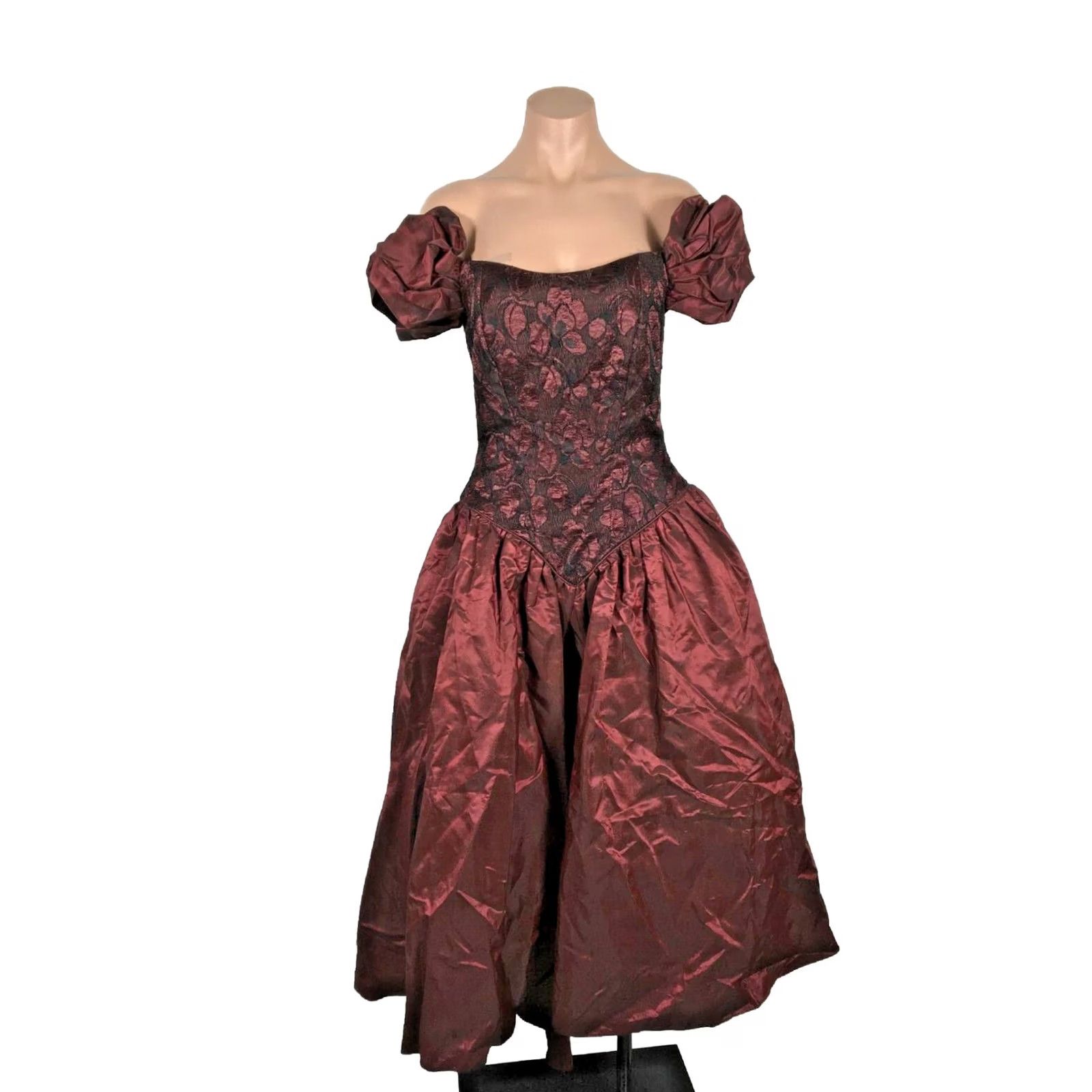 Vintage VINTAGE Deja Vu Prom Dress maroon lace off shoulder 80s ball gown sz 4 Womens Size S / US 4 / IT 40 - 2 Thumbnail
