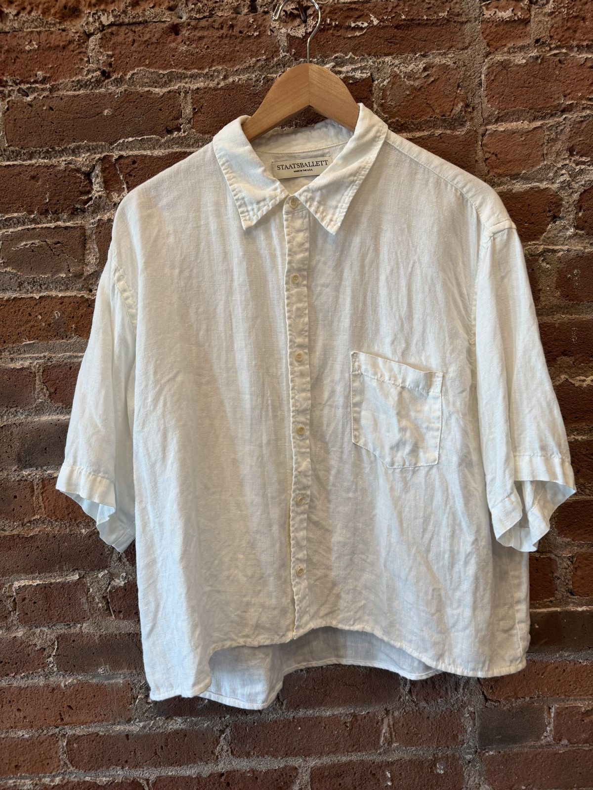 Staatsballet White Linen Short-sleeve Shirt Cropped
