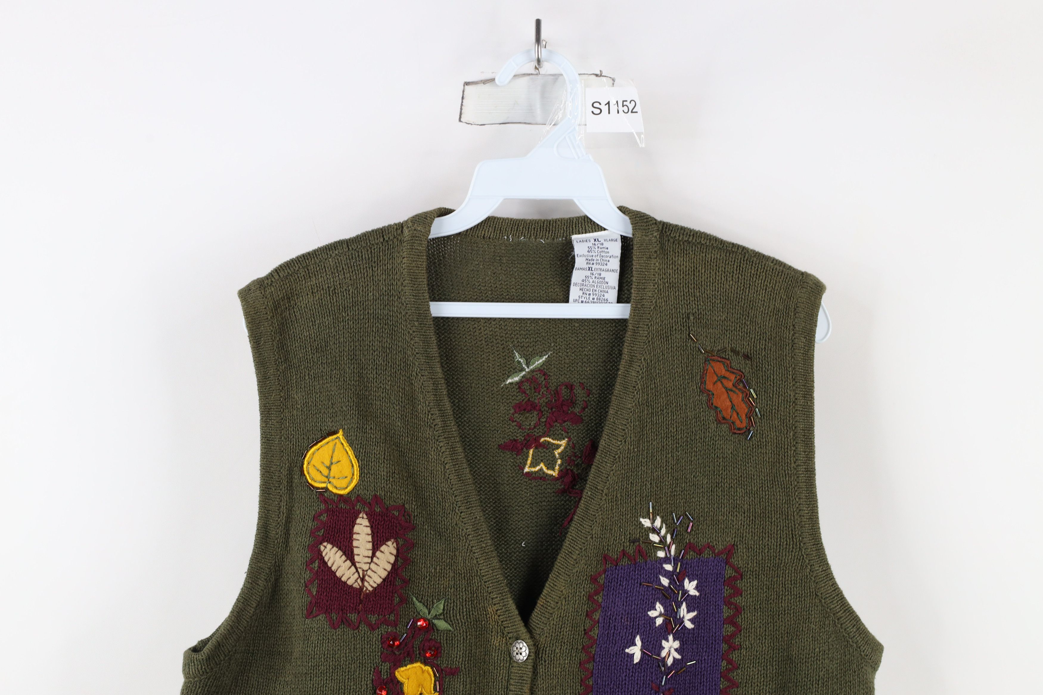 Vintage Vintage 90s Streetwear Flower Knit Cardigan Sweater Vest Size XL / US 12-14 / IT 48-50 - 2 Thumbnail