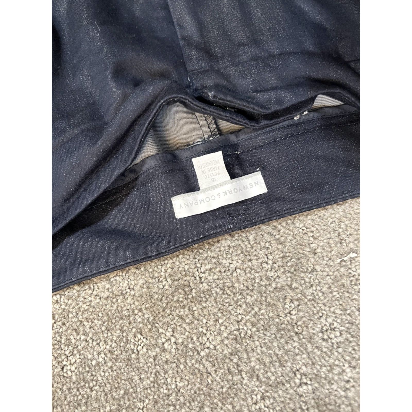 Vintage New York & Company Dress Pants Womens 16P Navy Blue Wide-Leg Stretch Twill Pockets Business Women’s Pants Size 38" / US 16 / IT 52 - 5 Thumbnail