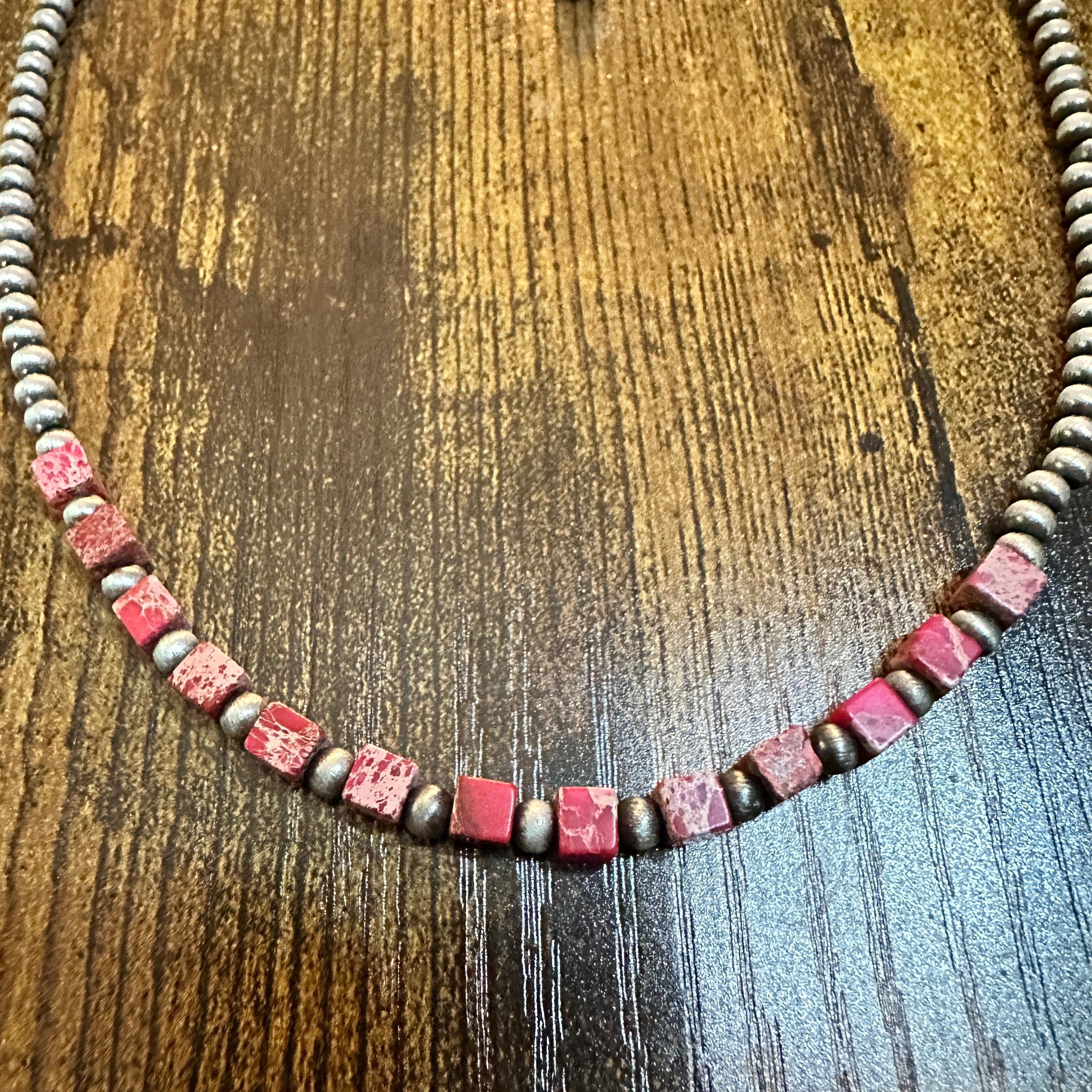 Other Handmade Square Gemstone Necklace with Navajo Beads 15 to 20 Size ONE SIZE - 2 Thumbnail