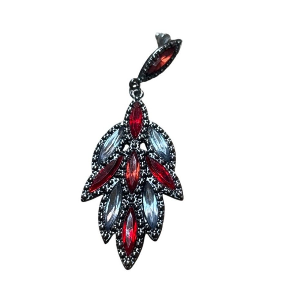 Other Silver & Red Dangle Teardrop Statement Earrings With Rhinest Size ONE SIZE - 2 Thumbnail