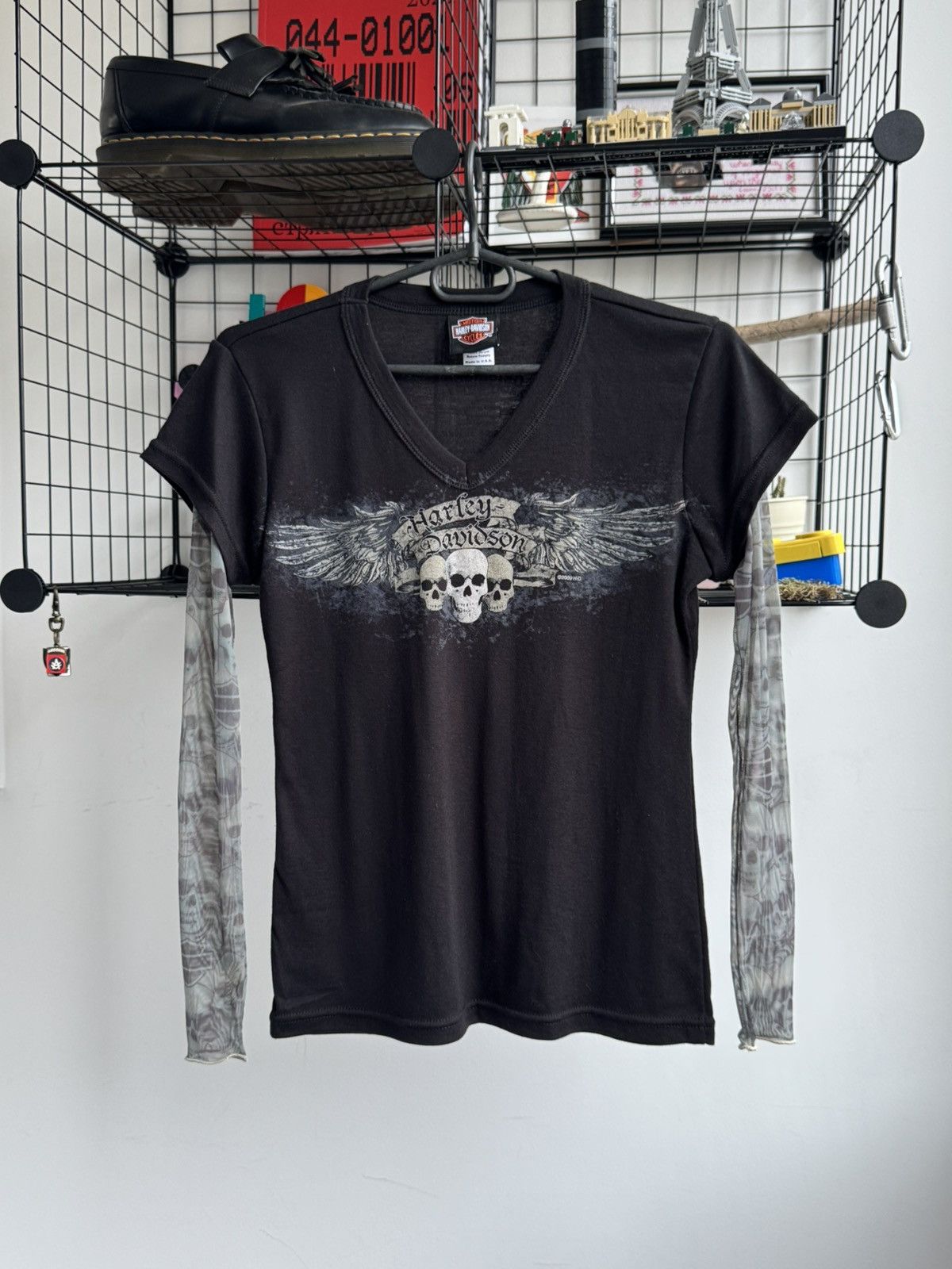 Harley Davidson Vintage Y2K HARLEY DAVIDSON Skull Mesh Long Sleeve Size M / US 6-8 / IT 42-44 - 1 Thumbnail
