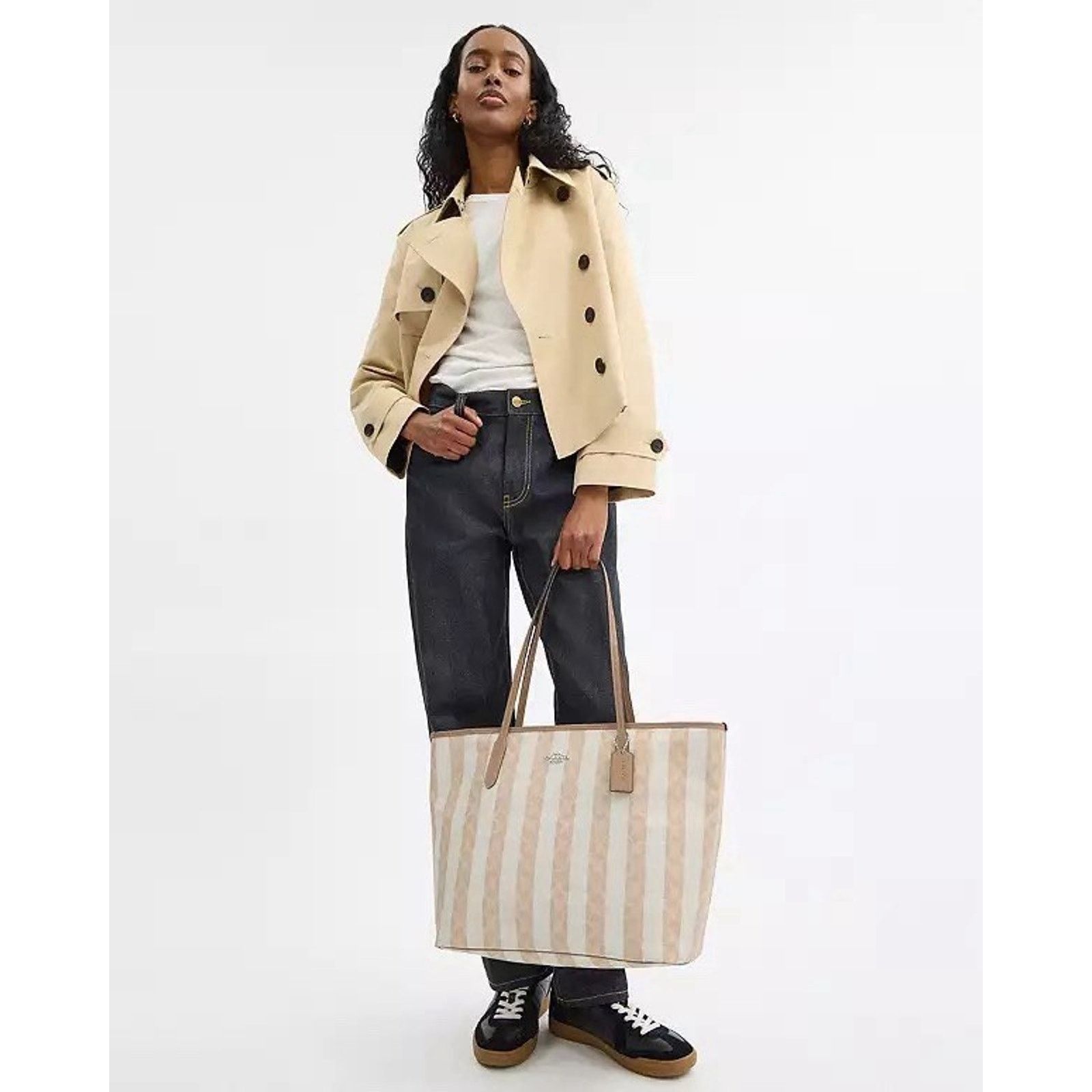 Coach NWT Coach Large City Tote Bag Signature Stripe CBI03 Tan Size ONE SIZE - 6 Thumbnail