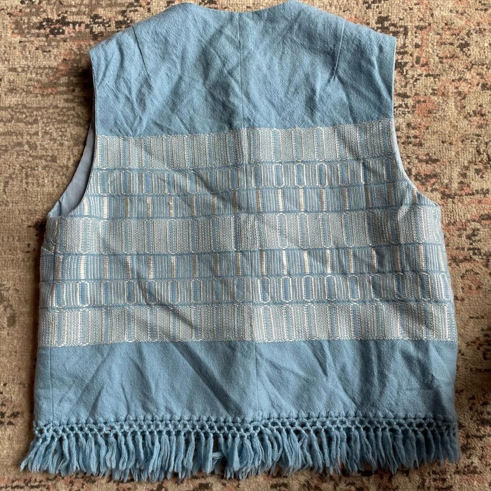 Designer Vintage 70s indie blue vest with fringe Size M / US 6-8 / IT 42-44 - 2 Thumbnail