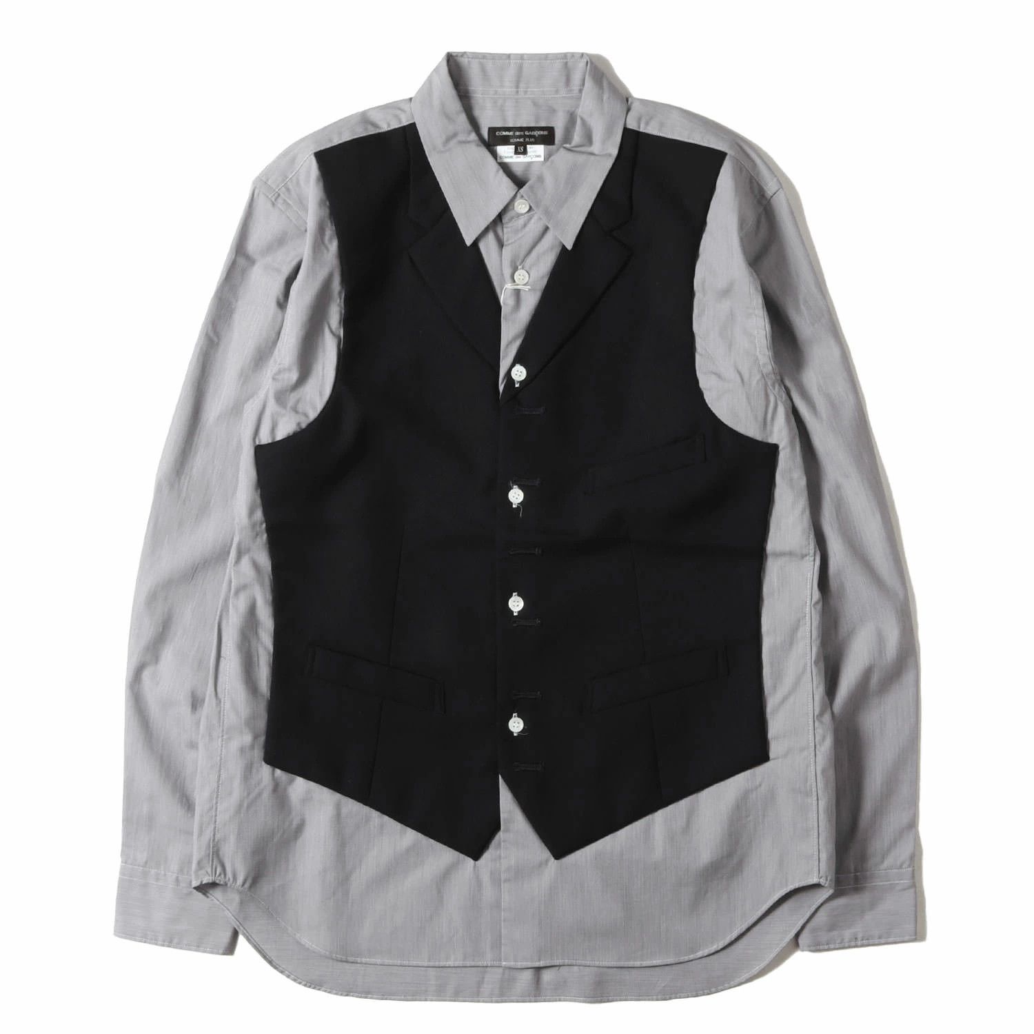 Comme des Garcons Homme Plus Shirt Wool Vest Docking Cotton Button Size US XS / EU 42 / 0 - 1 Thumbnail