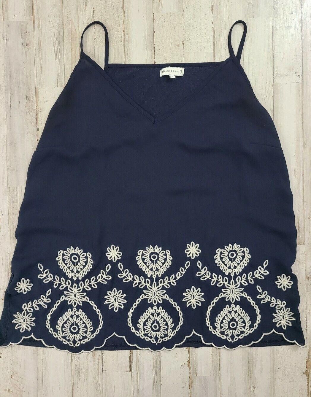 Warehouse Warehouse Tank Top Size 16 Blue White Floral Embroidery Size XXL / US 16-18 / IT 52-54 - 1 Thumbnail