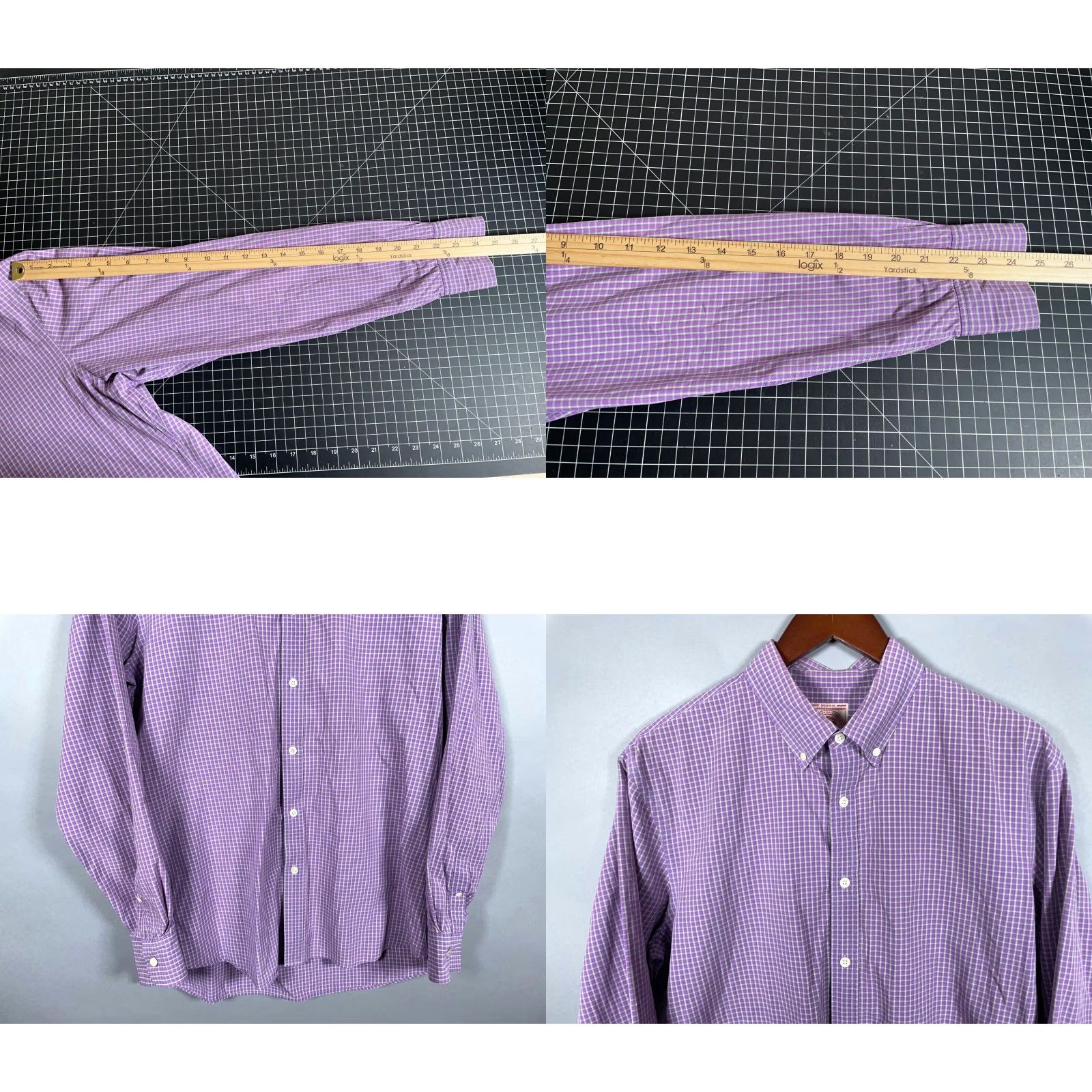 Vintage J. Press Check Pattern Button-Up Shirt Adult XL Purple Gray Slim Fit 90s Mens Size US XL / EU 56 / 4 - 8 Thumbnail