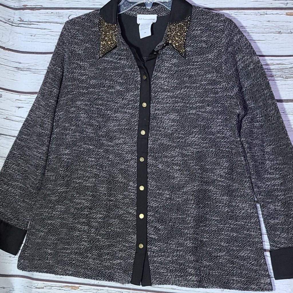 Soft Surroundings Soft Surroundings tweed button down embellished sweater PM Size M / US 6-8 / IT 42-44 - 2 Thumbnail