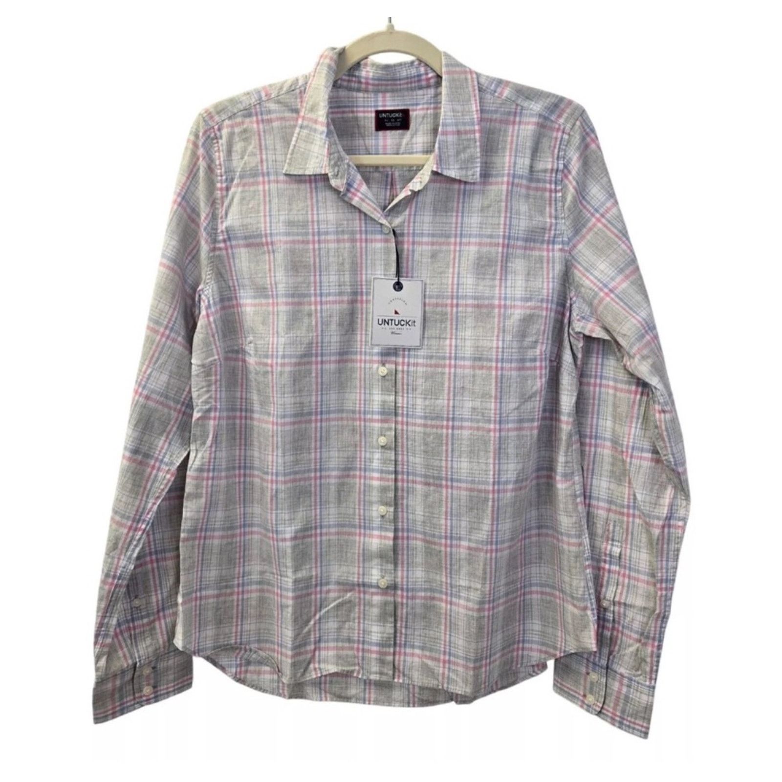 UNTUCKit UNTUCKIT Chasseles Plaid Sleeve Shirt Gray Pink Size 18 Size S / US 4 / IT 40 - 2 Thumbnail