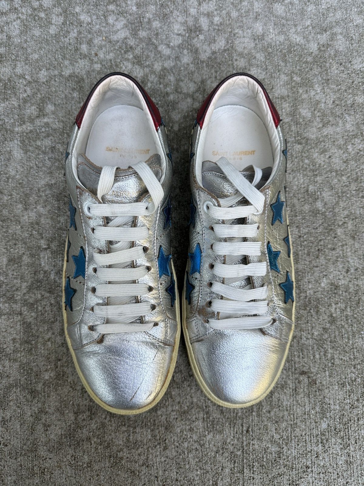 Saint Laurent Paris Silver Star Metallic Court Classic Sneakers Size US 7 / EU 40 - 5 Thumbnail