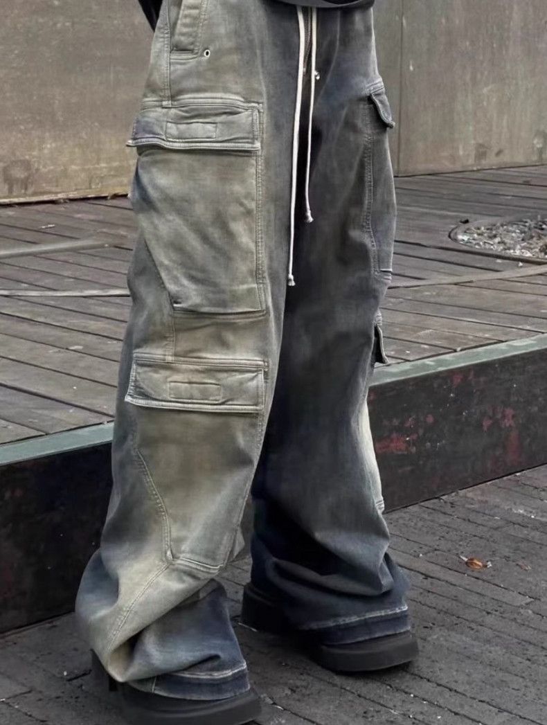 image of Washed Gradient Ro Style Multi-Pocket Work Jeans in Gradient Color, Men's (Size 32)