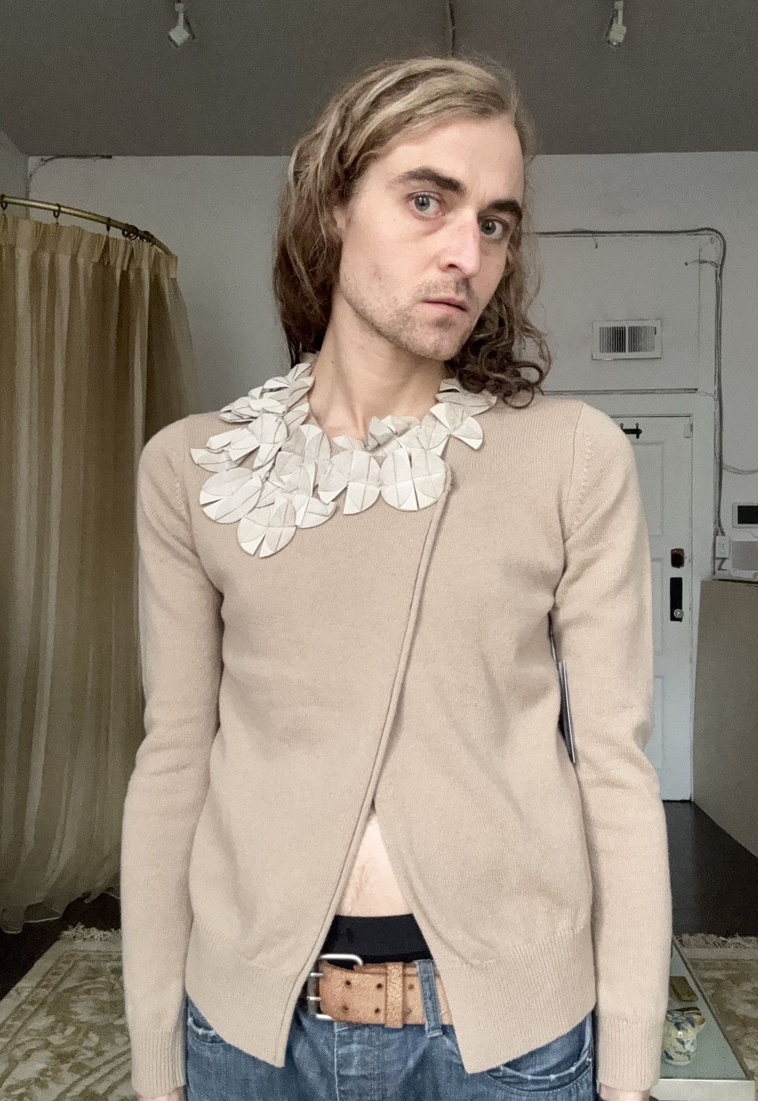 ATSURO TAYAMA ATSURO TAYAMA Vintage Suede Floral Appliqué Draped Cardigan Size ONE SIZE - 1 Thumbnail