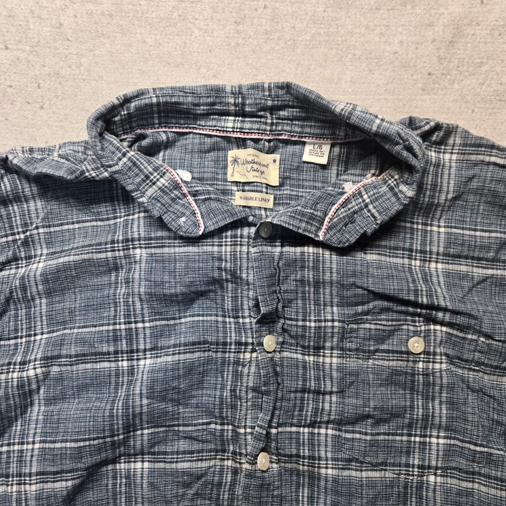Weatherproof VINTAGE Weatherproof Plaid Button-Up Shirt Short Sleeve Machine Washable Linen Men's L Blue Size US L / EU 52-54 / 3 - 2 Thumbnail