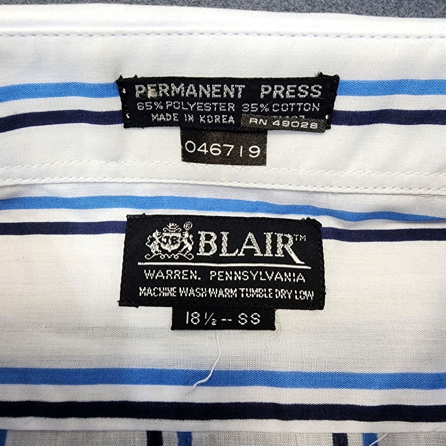 Blair VINTAGE Blair Mens Shirt 2XL Blue Stripe Button Up Shoulder Strap Pockets 18.5 Size US XXL / EU 58 / 5 - 3 Thumbnail