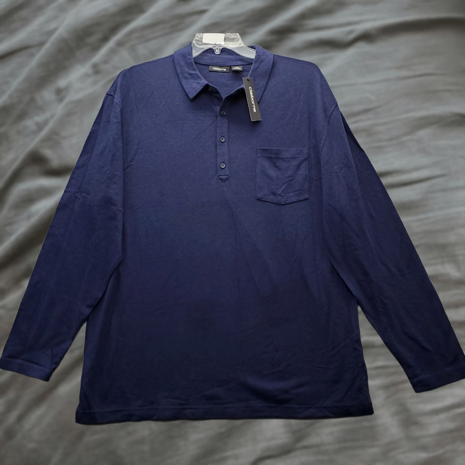 Liz Claiborne Claiborne Polo Shirt Mens 2XL Navy Stretch Long Sleeve Collared Performance Shirt Size US XXL / EU 58 / 5 - 1 Thumbnail