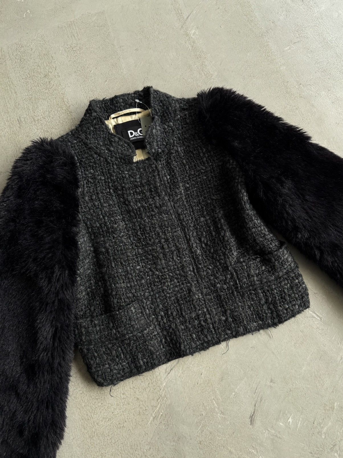 Dolce & Gabbana Archive D&G - Tweed Fur Cropped Jacket Size S / US 4 / IT 40 - 3 Thumbnail