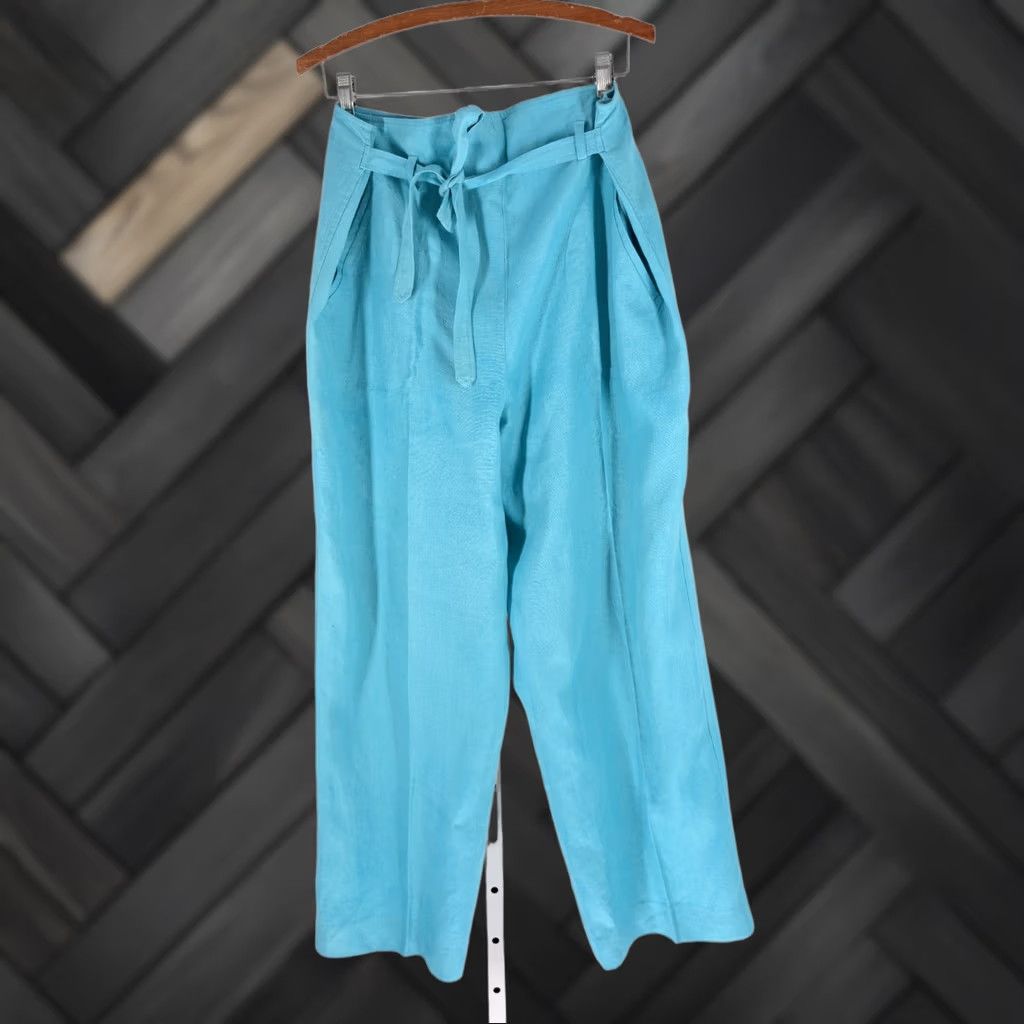 Isaac Mizrahi VINTAGE Isaac Mizrahi Linen Pants Teal High Waist Wrap Tie Wide Leg Large Size 36" / US 14 / IT 50 - 1 Thumbnail