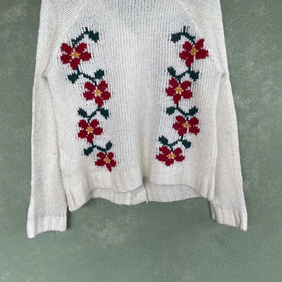 Aran Isles Knitwear × Homespun Knitwear × Japanese Brand Vintage Clef De Sol Hibiscus Flowers Cardigan Knitwear Size US M / EU 48-50 / 2 - 7 Thumbnail