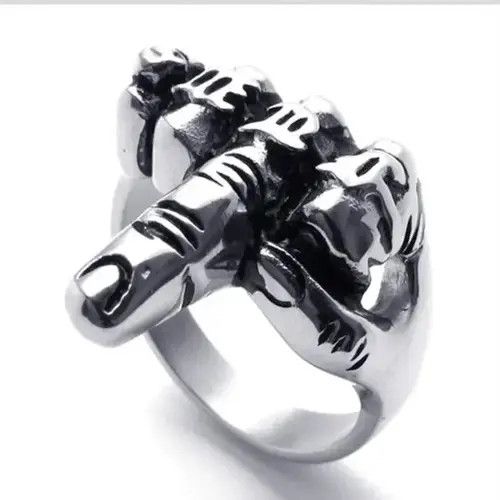 Vintage Trend Vertical Middle Finger Pattern Jewelry Ring Size ONE SIZE - 4 Thumbnail