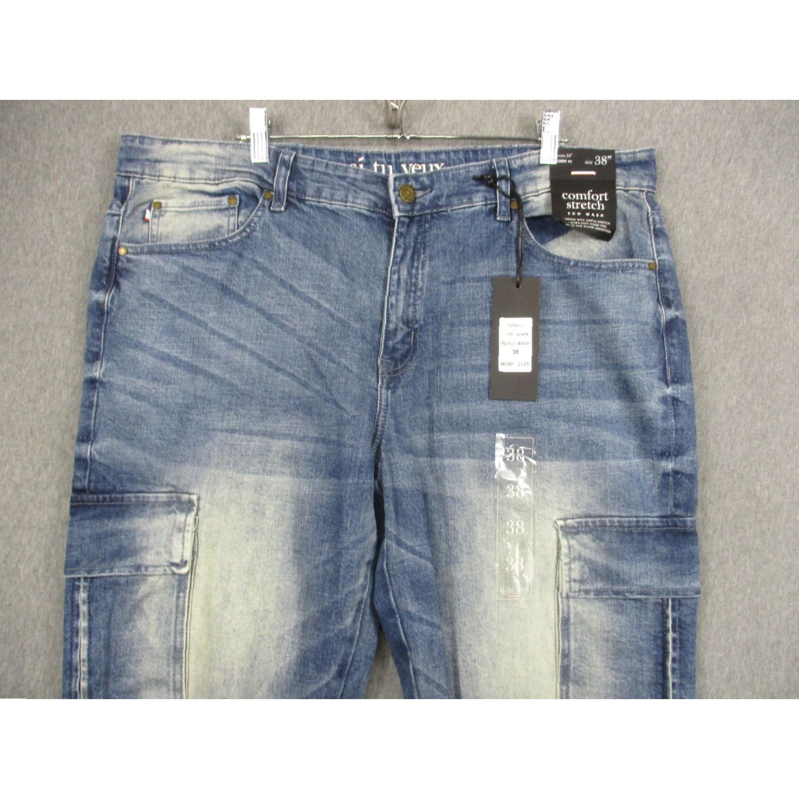 Denime Si Tu Veux Karl Jean Jeans Mens 38 Blue Indigo Wash Distressed Comfort Stretch Skinny Denim Pants Size US 38 / EU 54 - 2 Thumbnail