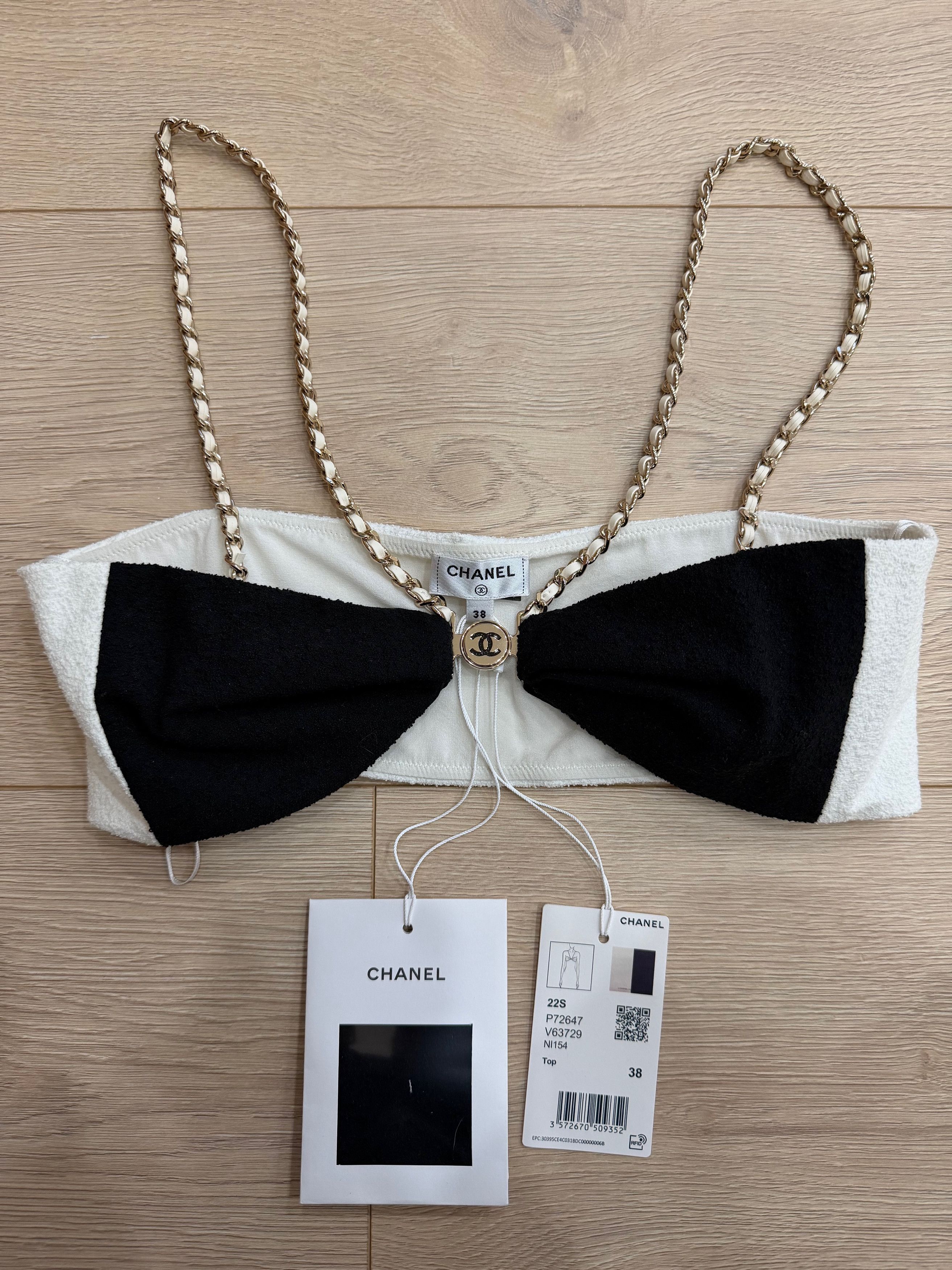 Chanel Chanel 22S Runway White Gold Chain CC Logo Crepe Top Bra 38 Size XS / US 0-2 / IT 36-38 - 2 Thumbnail