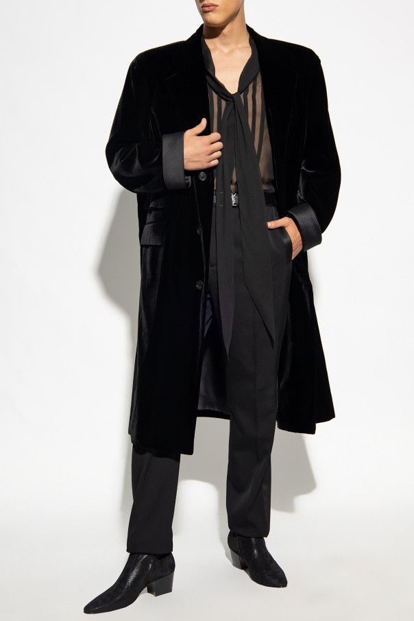 Saint Laurent Paris o1s1wg111124 Lavallière-Neck Shirt in Silk Muslin in Black Size US XS / EU 42 / 0 - 2 Thumbnail