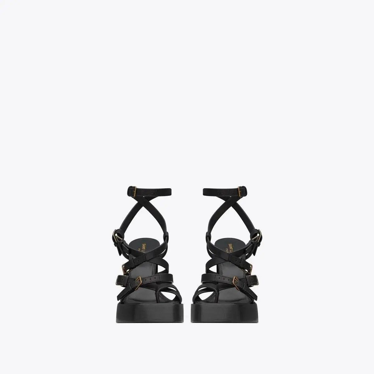Saint Laurent Paris o1b1hav111224 Platz Platform Sandals in Smooth Leather Black Size US 11.5 / IT 41.5 - 11 Thumbnail