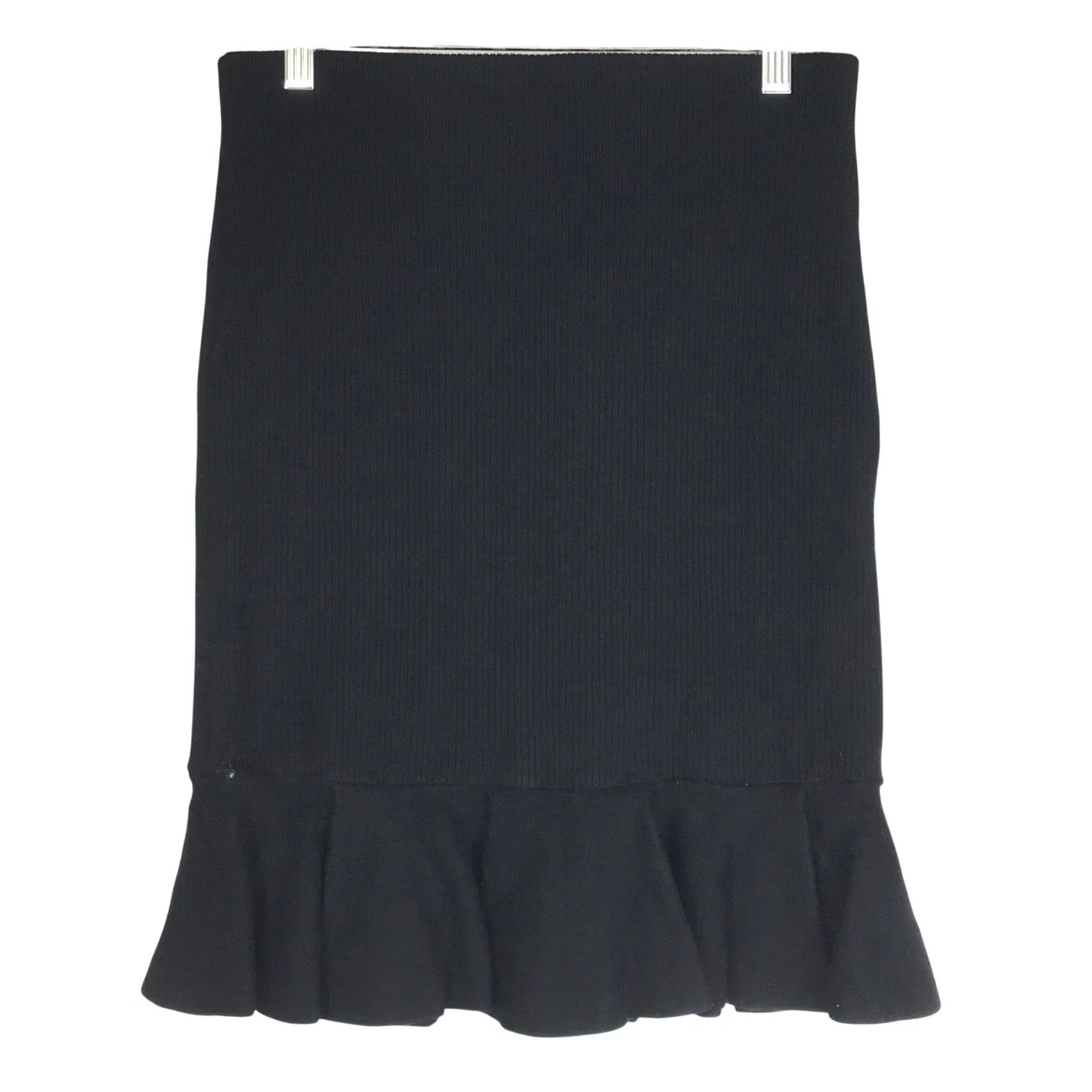 Express Express Black Ribbed Knit Pencil Midi Skirt with Ruffle Hem S Women Knit Midi Skirt Black Women Trumpet Christmas? Size 28" / US 6 / IT 42 - 2 Thumbnail