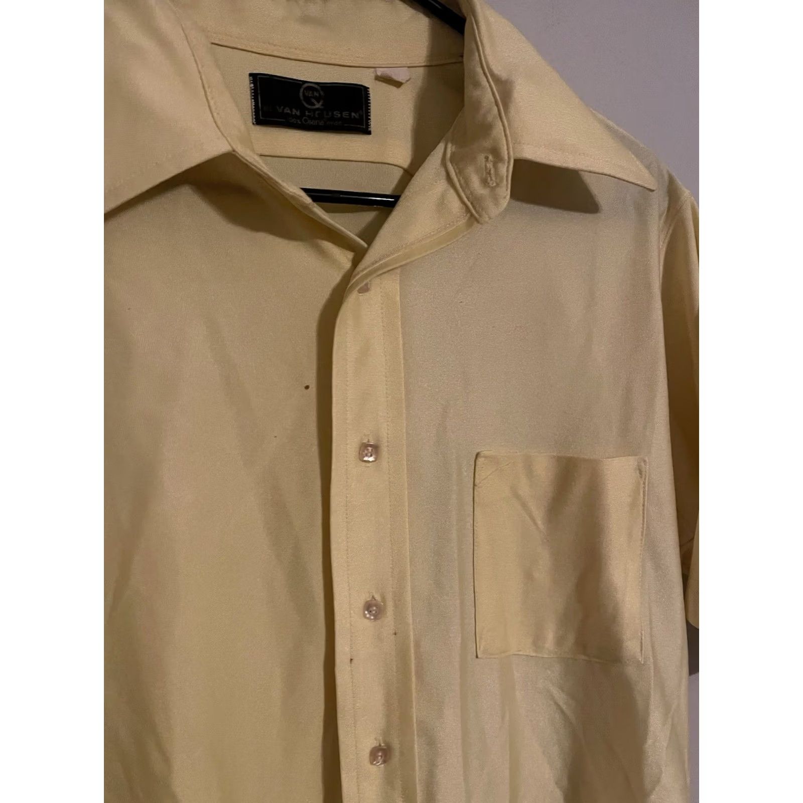 Van Heusen VINTAGE Van Heusen Van Q Qiana Yellow Button Up Shirt 70s Nylon S/S 16.5 Men's Size US XL / EU 56 / 4 - 4 Thumbnail