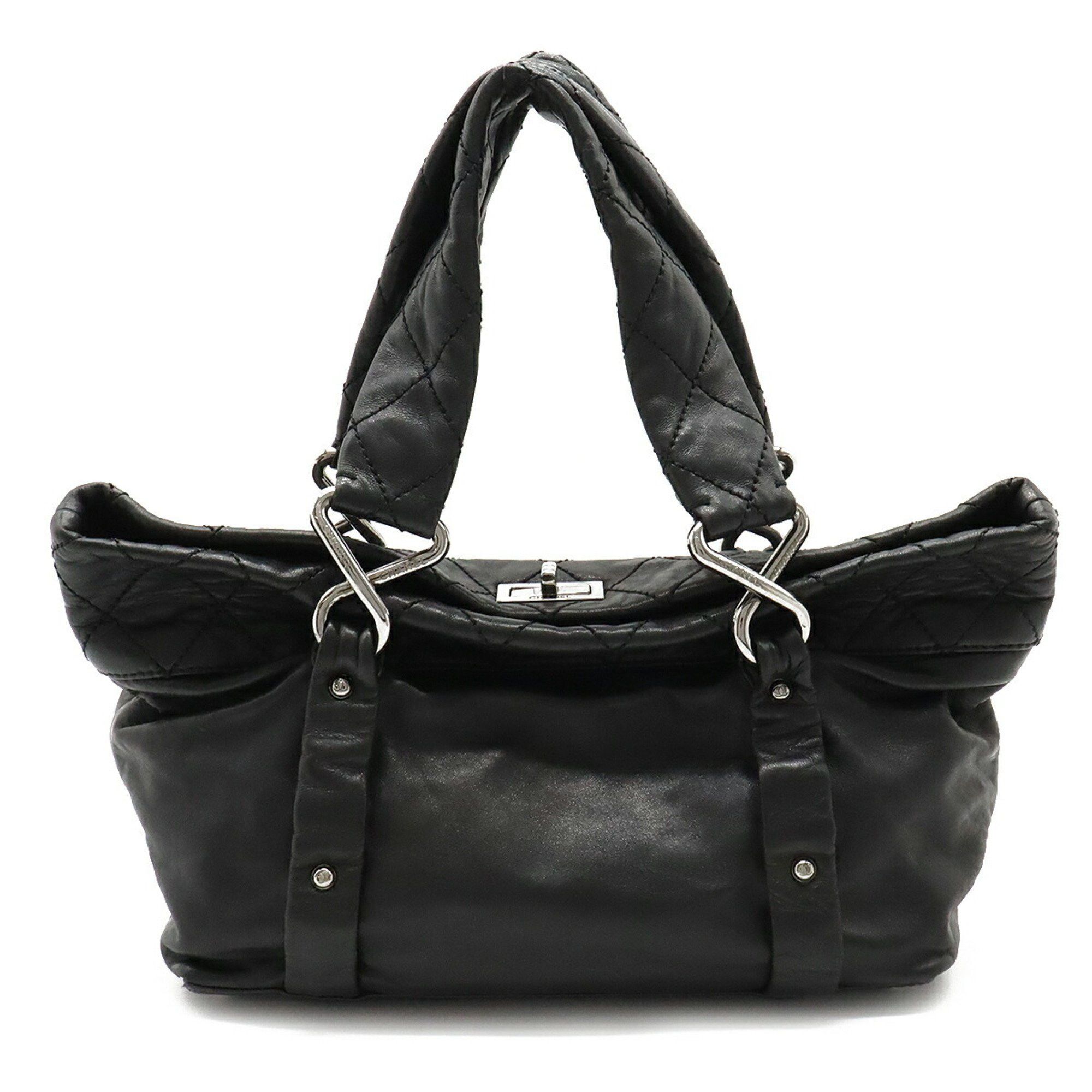 image of Chanel 2.55 Matelasse Tote Bag Handbag Turnlock Leather Black, Women's