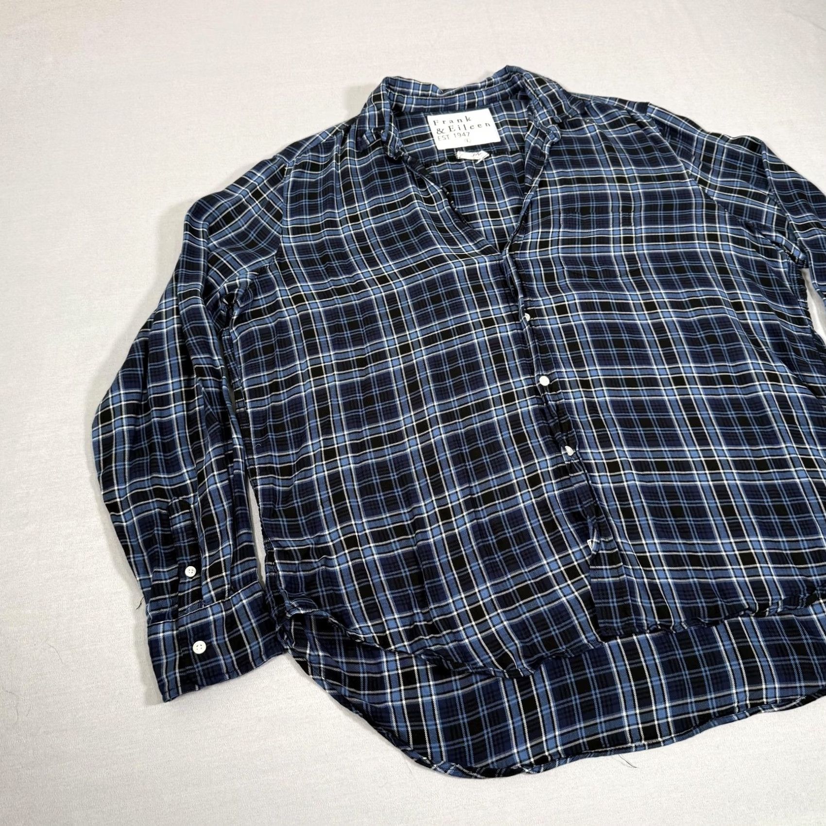 Frank & Eileen Frank & Eileen Button-Up Shirt Women Large Blue Plaid Modal Italy Eileen Relaxed Lightweight Casual Vintage No Size L / US 10 / IT 46 - 4 Thumbnail