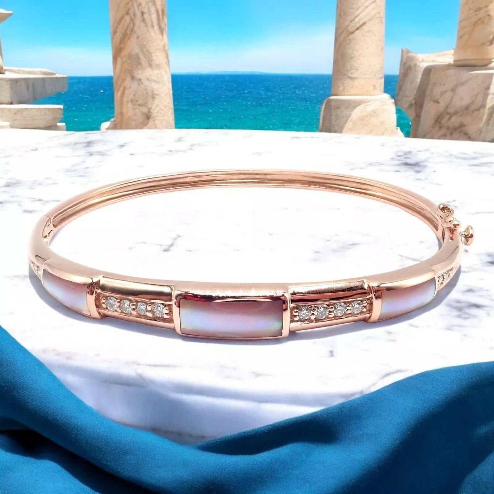 The Unbranded Brand Kabana 14k Rose Gold Diamond Mother of Pearl Bangle Bracelet Size ONE SIZE - 2 Thumbnail