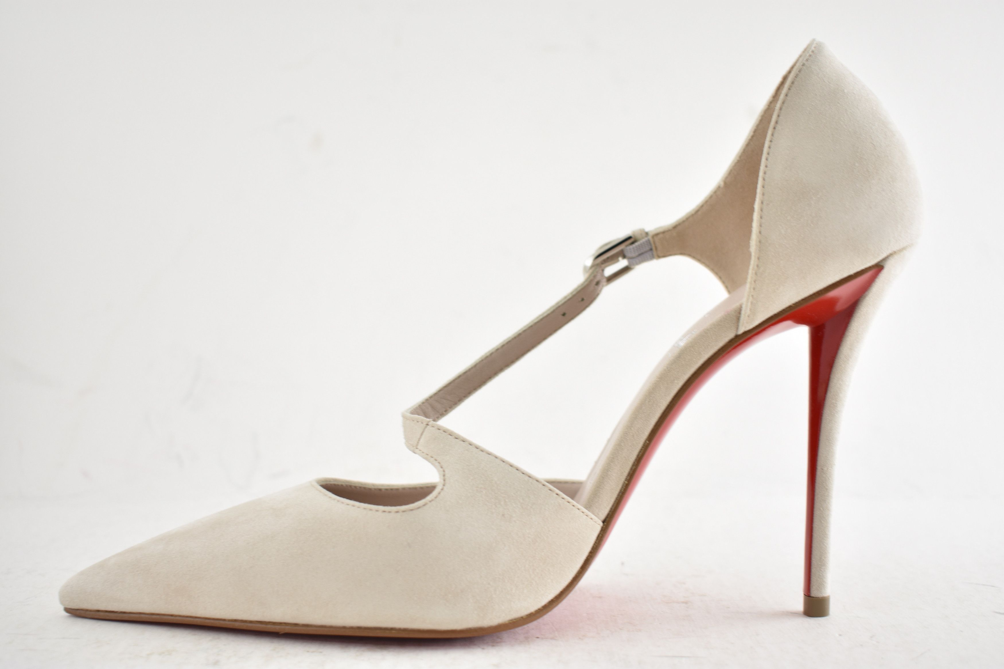 Christian Louboutin Miss Ziggyta 100 Pearl Beige Suede Strap Heel Pump 39.5 Size US 9.5 / IT 39.5 - 17 Thumbnail
