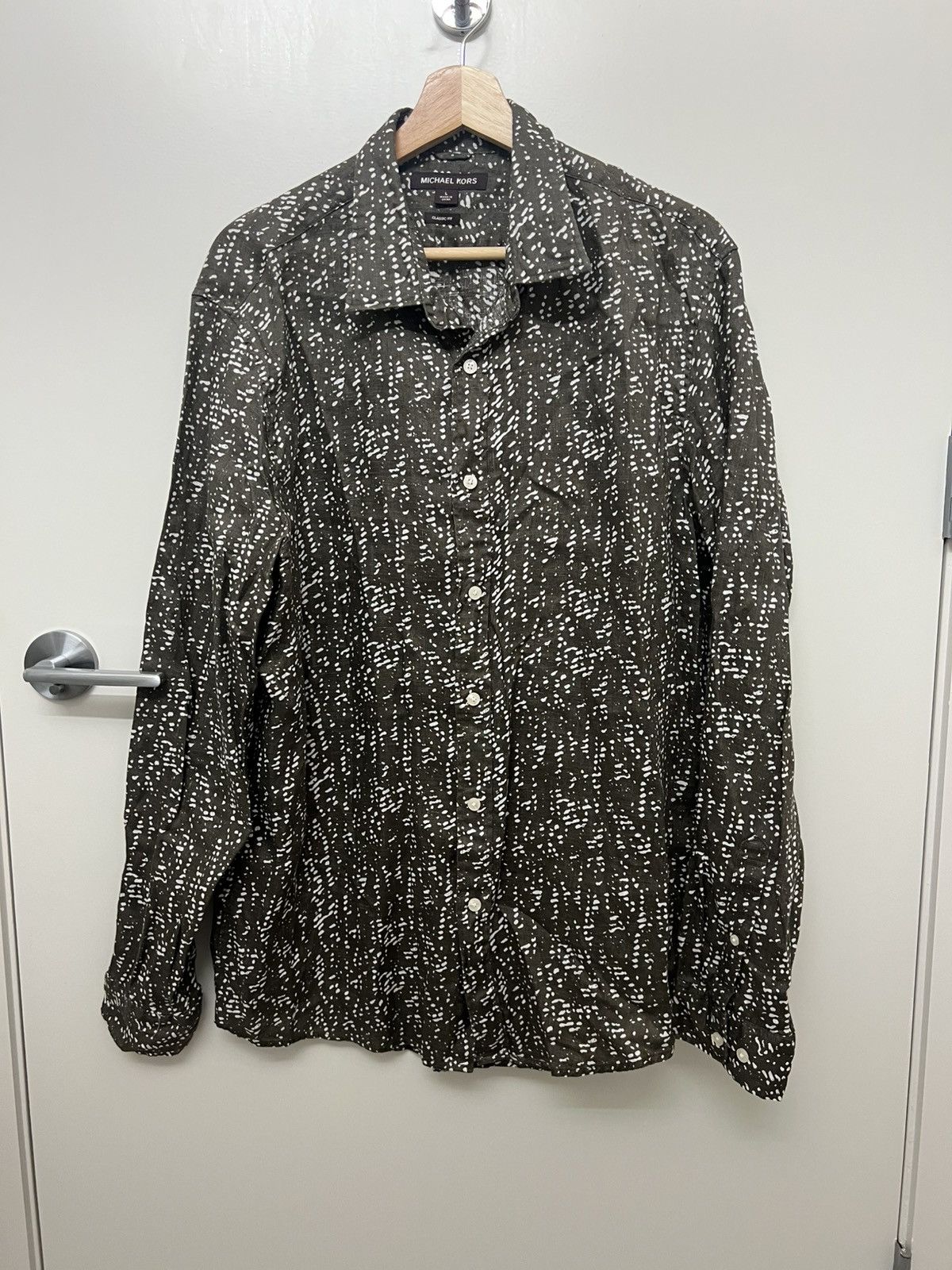 Michael Kors Michael Kors Classic Fit Button-Down Green White Size L Size US L / EU 52-54 / 3 - 1 Thumbnail