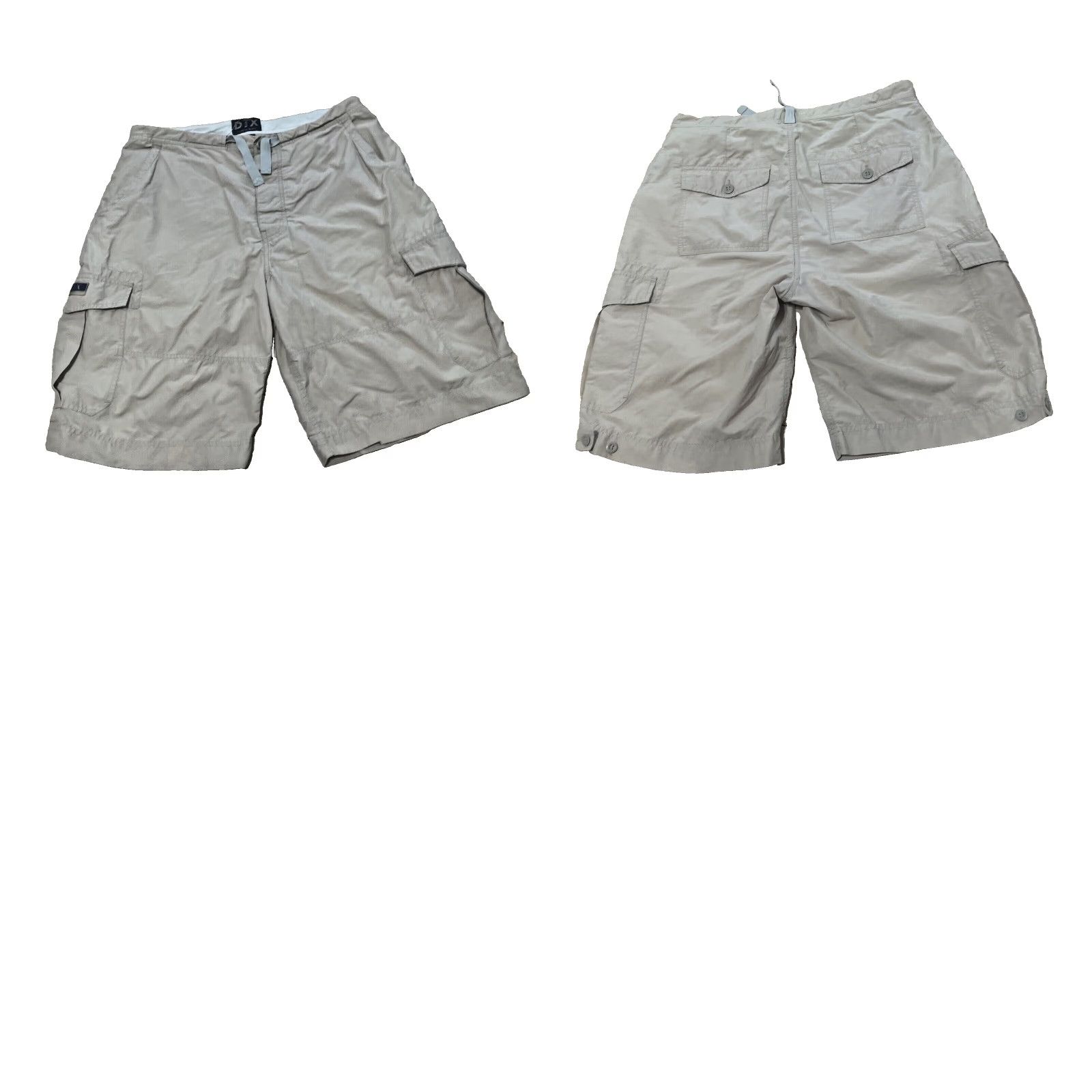 Vintage DIX Cargo Shorts Men M Khaki Drawstring Nylon Blend Streetwear 33 Cargo Pocket Slim Beach Outdoor Navy Beige Casual Travel Pants Size US 34 / EU 50 - 11 Thumbnail
