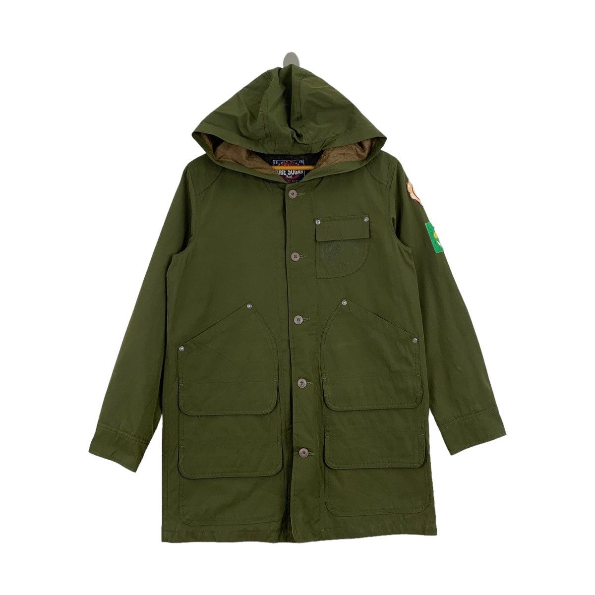 Image of Cube Sugar Army Design Hoodie Parka Jacket in Green, Men's (Size Small)