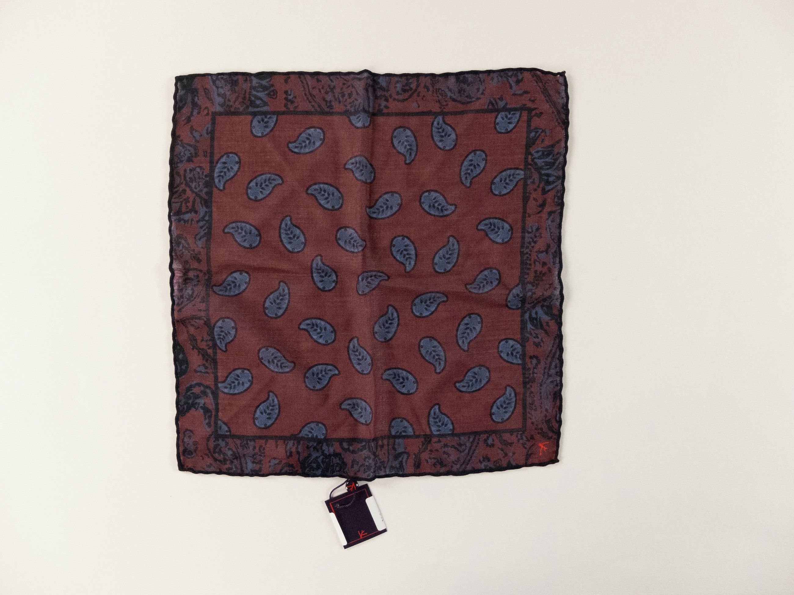ISAIA Napoli burgundy paisley motif wool pocket square