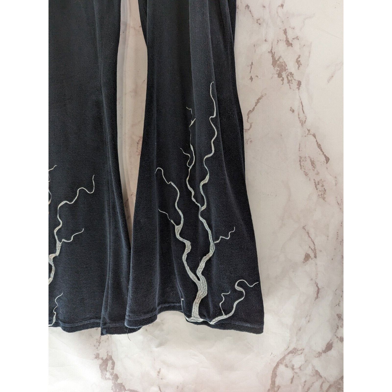 Dolls Kill Dolls Kill X Monsters Pants Women 2X Black Flare Velour Bat Size 42" / US 20 - 4 Thumbnail