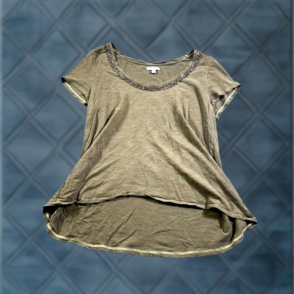 American Eagle Outfitters American Eagle Outfitters Top Womens XL Olive Green Beaded Neck Cap Sleeve Boho Size XL / US 12-14 / IT 48-50 - 1 Thumbnail