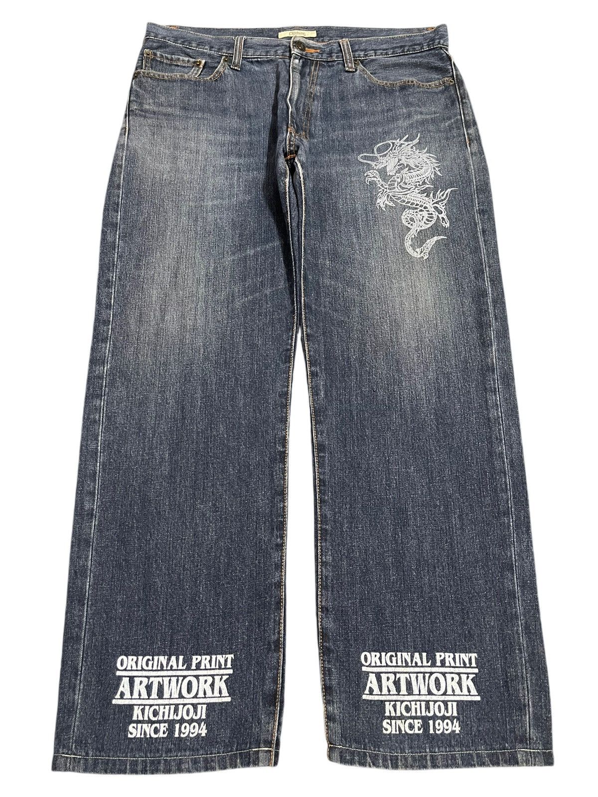 Hypebeast Vintage Japanese Brand Dragon Style Sukajan Art Work Jeans Size US 35 - 2 Thumbnail