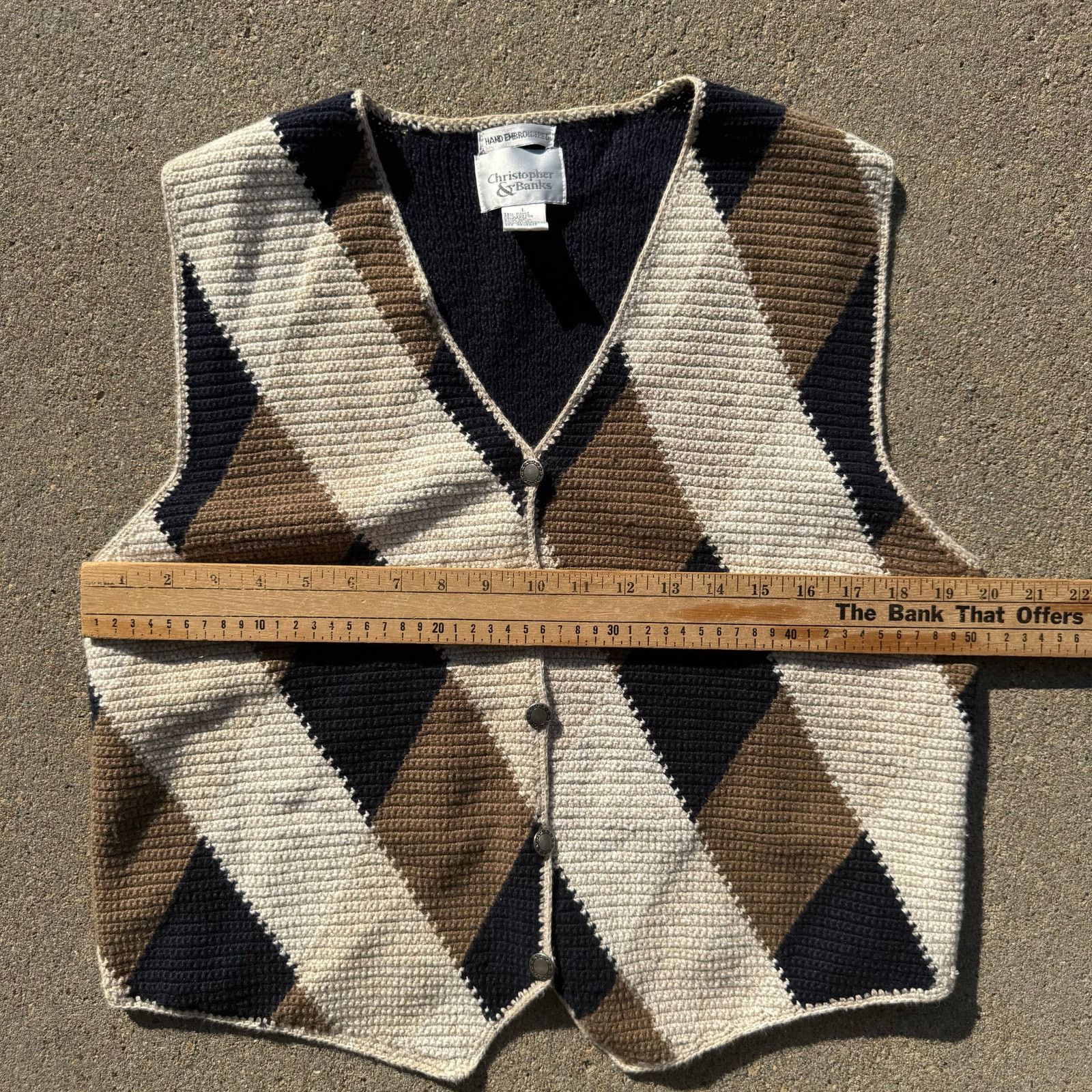 Vintage Grandpacore Neutral Boho Argyle Knit Sweater Vest LG Size L / US 10 / IT 46 - 7 Thumbnail